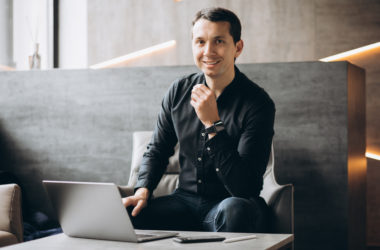 handsome business man working computer office